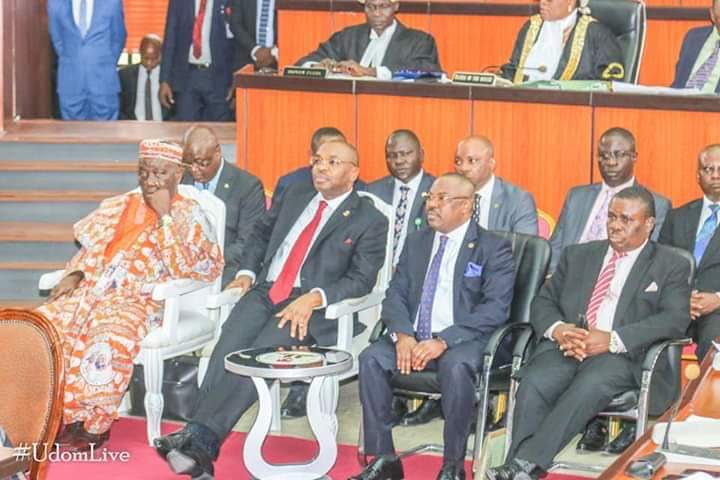 2nd from L- Governor Udom Emmanuel awaiting presentation of 2020 budget estimate on the floor of AKHA